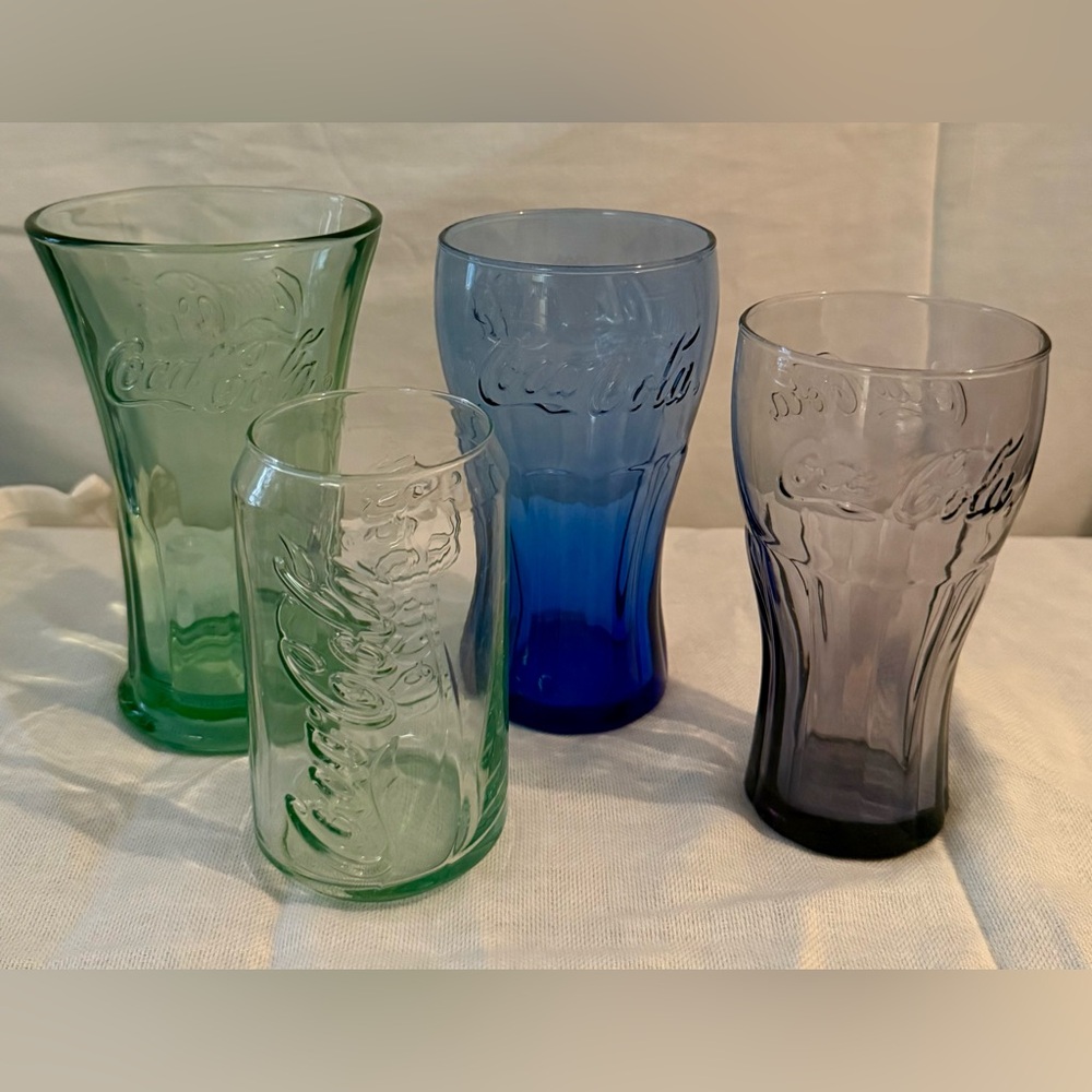 4 Various Coca Cola glasses. Vintage 12 oz & 16 oz